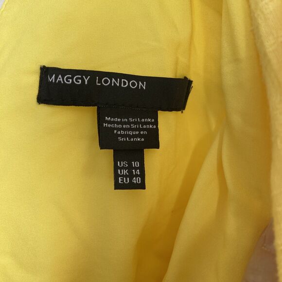 Maggy London Sz 10 Tiered Midi Sundress Yellow Flutter Cap Sleeve Silver Thread - Picture 5 of 13